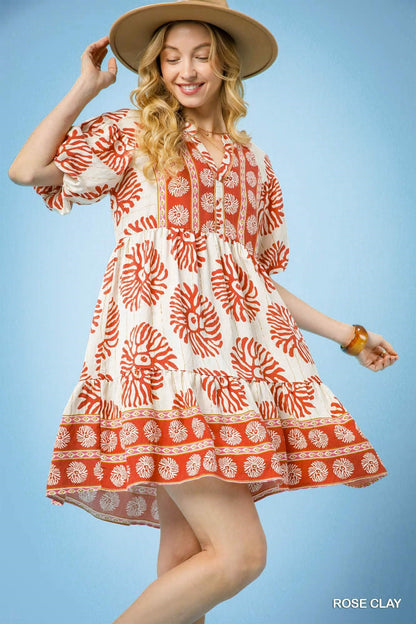 Women's Dress with Mandarin collar and bubble sleeve