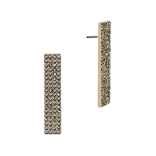 Gold and Hematite Rhinestone Bar Stud 2" Earring