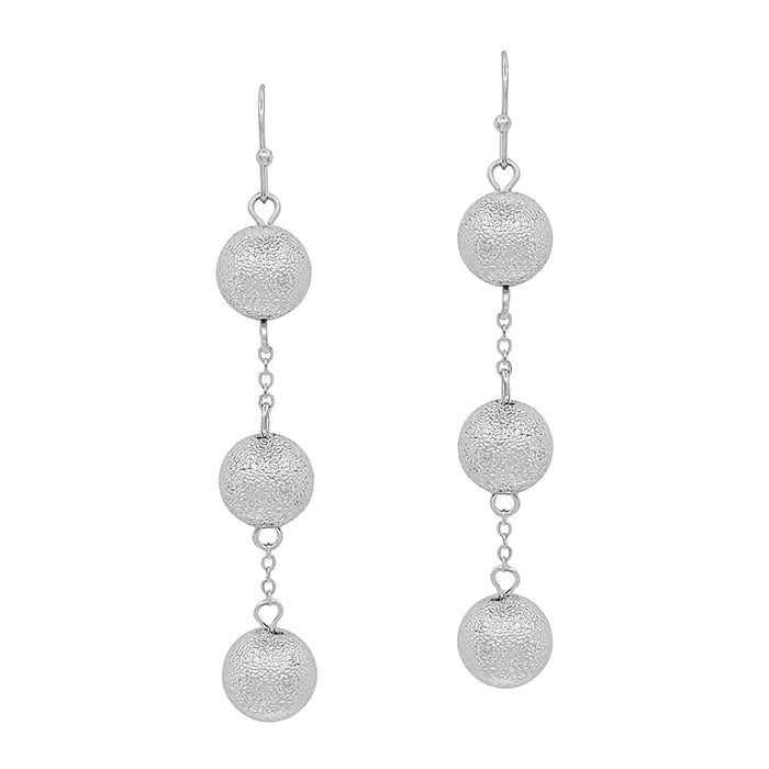 Silver Textured Beaded 3 Drop 2" Earring