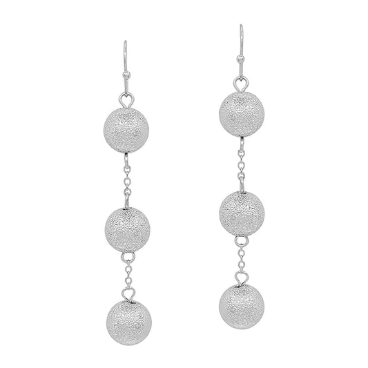 Silver Textured Beaded 3 Drop 2" Earring