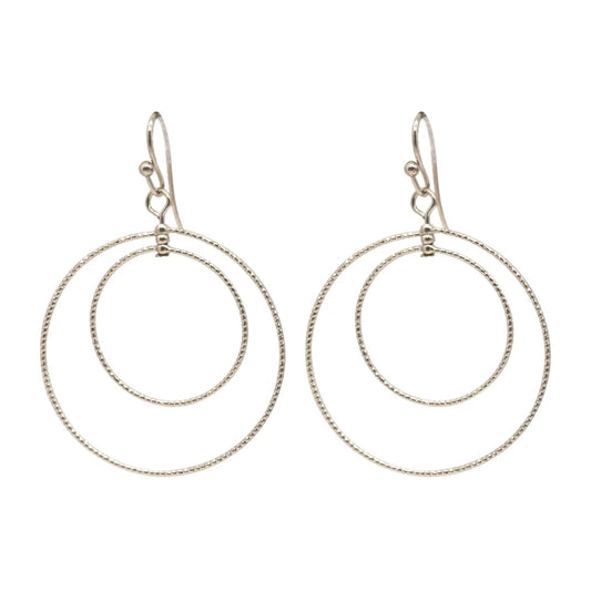 Silver Textured Double Circle 1.75" Drop Earring