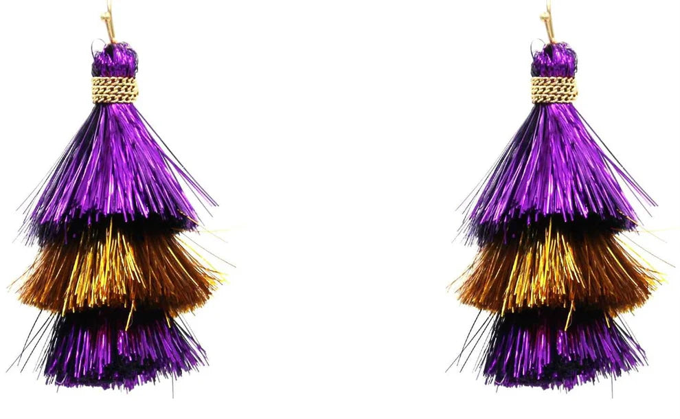 Purple and Yellow Shimmer Tassel LSU Gameday 2" Earring