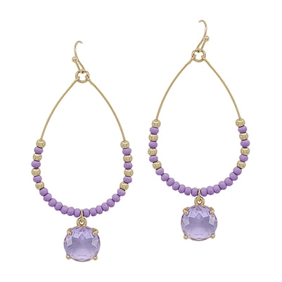 Lavender Crystal Teardrop w/Stone Earring