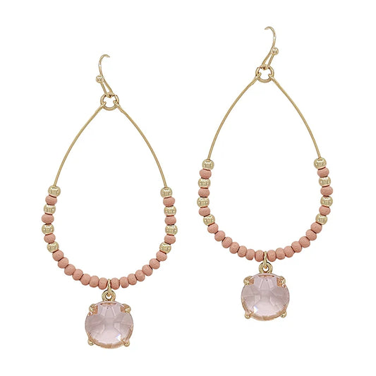 Pink Crystal Teardrop w/Stone Earring