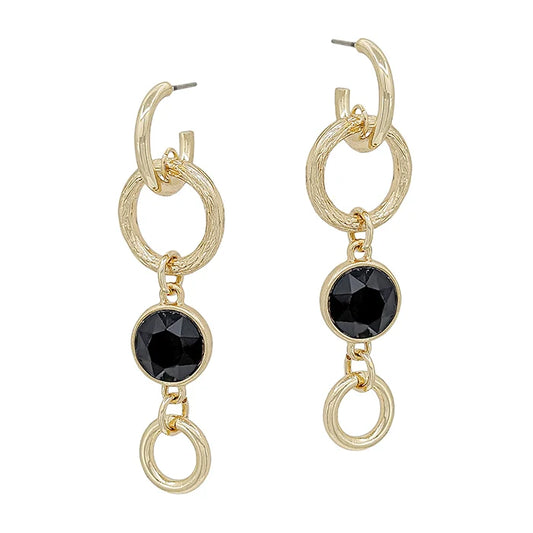Gold Open Chain and Black Crystal 1.5" Earring