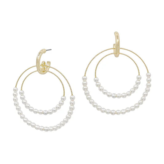 Thin Double Layered with Pearl Beaded 2" Earring