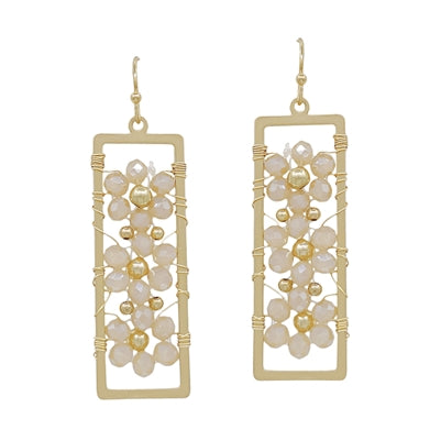 Blush Pink Crystal Flower In Open Gold REctangle