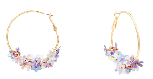 Gold Hoop w/Lavender Sequin Flower Earring