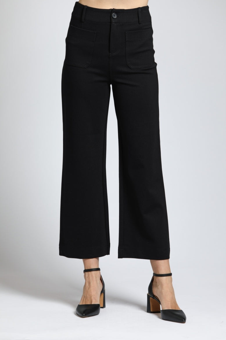 Ponte Cropped Wide Leg Pant W/Patch Pocket