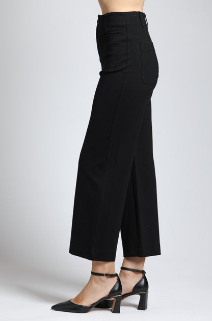 Ponte Cropped Wide Leg Pant W/Patch Pocket