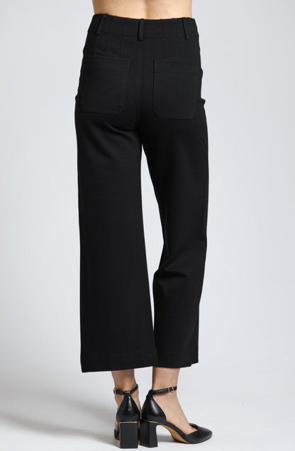 Ponte Cropped Wide Leg Pant W/Patch Pocket