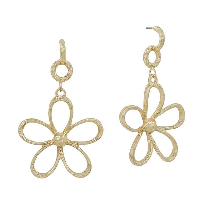 Small Hoop with Open Flower Drop 1.75" Earring