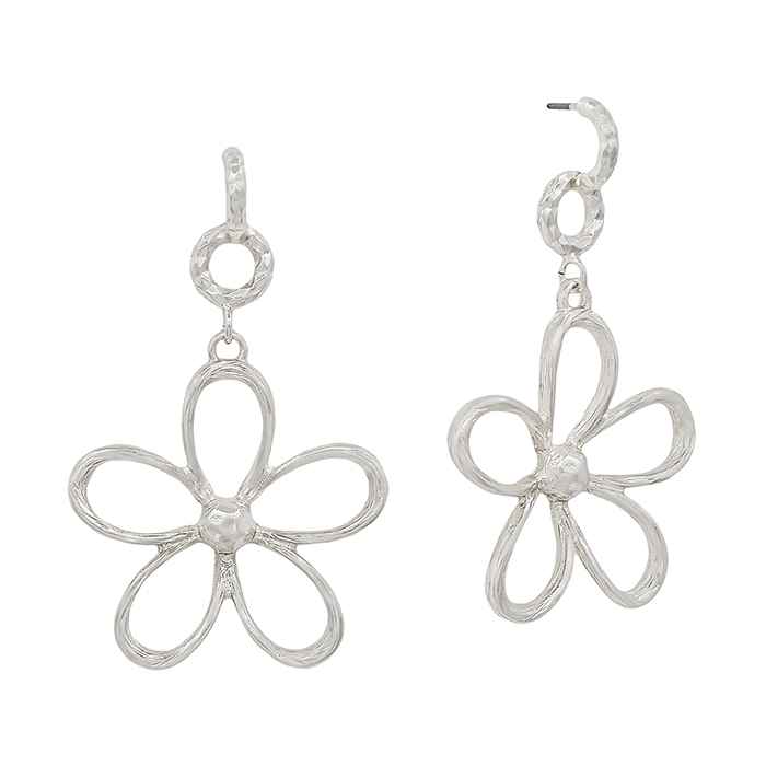Small Hoop with Open Flower Drop 1.75" Earring