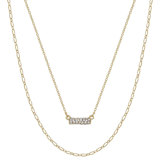 Rhinestone Bar with layered Chain 16-18" Neklace