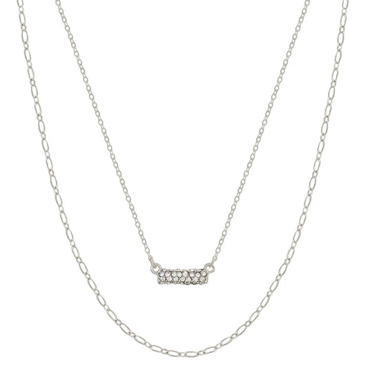 Rhinestone Bar with layered Chain 16-18