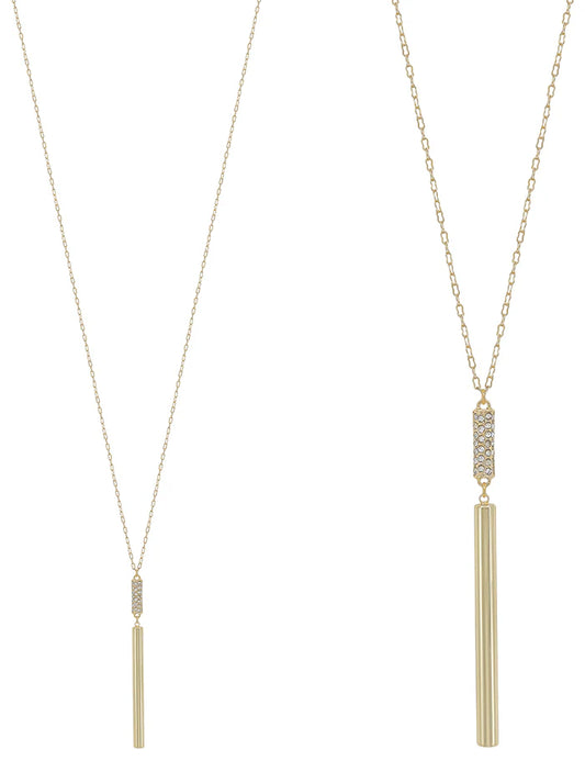 Gold Rhinestone Cylinder & Bar Drop 36" Necklace