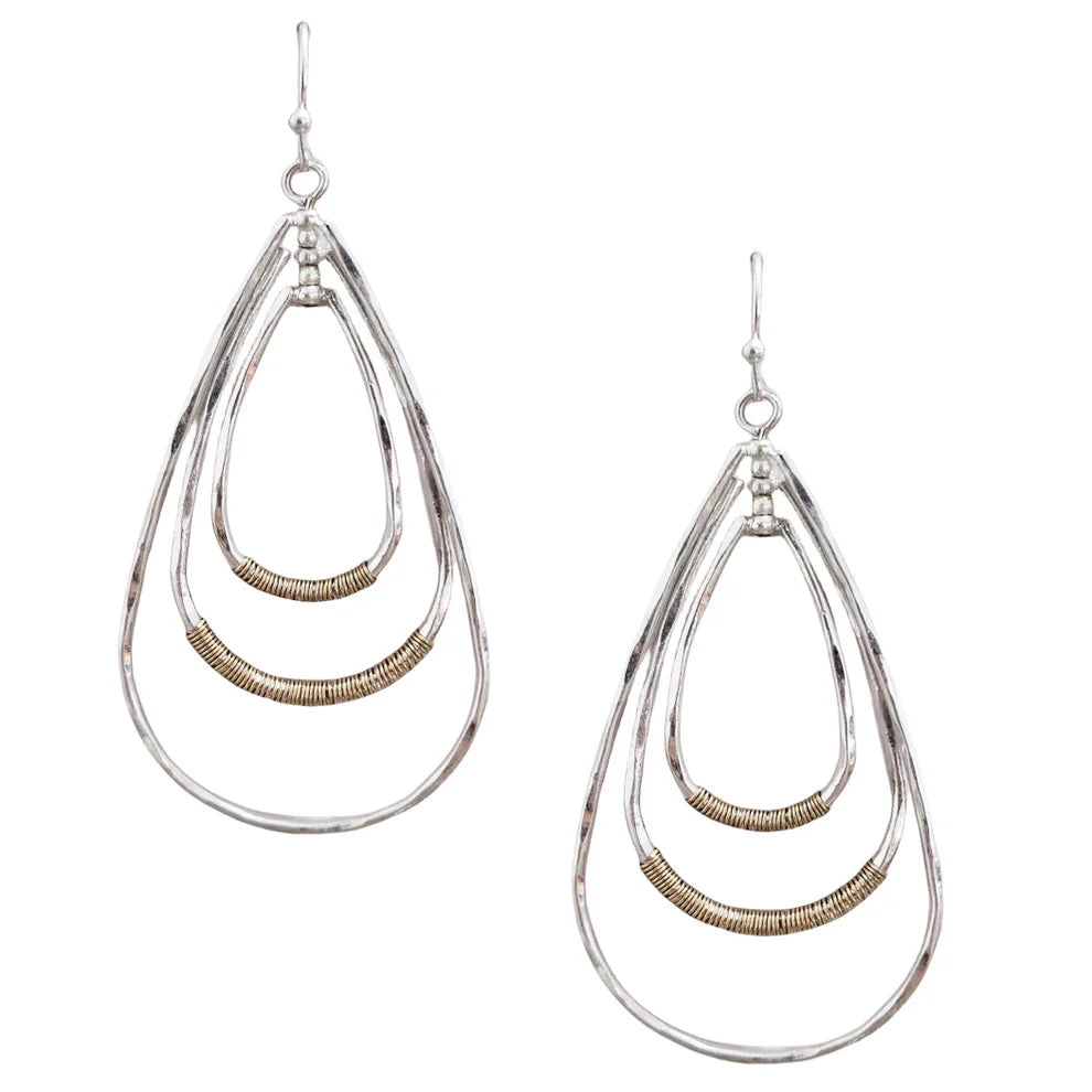 Worn Wire Accent Teardrop 1.75" Earrings