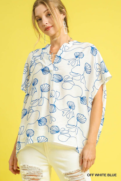 Abstract Floral Embroidered Blouse Women's