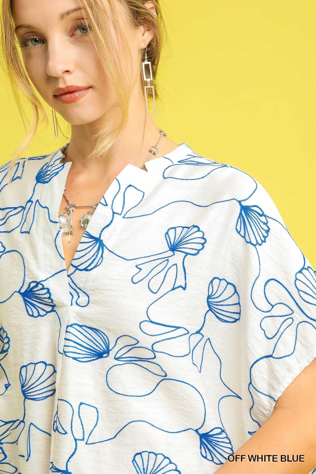 Abstract Floral Embroidered Blouse Women's