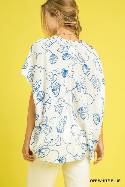 Abstract Floral Embroidered Blouse Women's