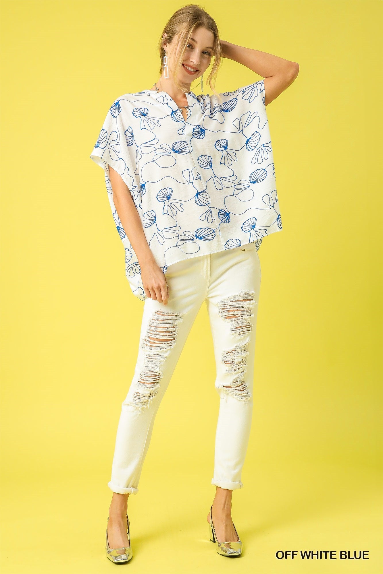 Abstract Floral Embroidered Blouse Women's