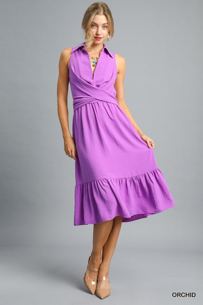 Sleeveless Collared Wrap Midi Dress Women's