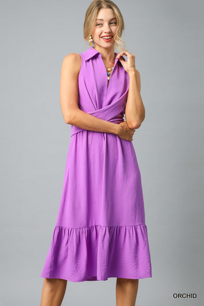 Sleeveless Collared Wrap Midi Dress Women's