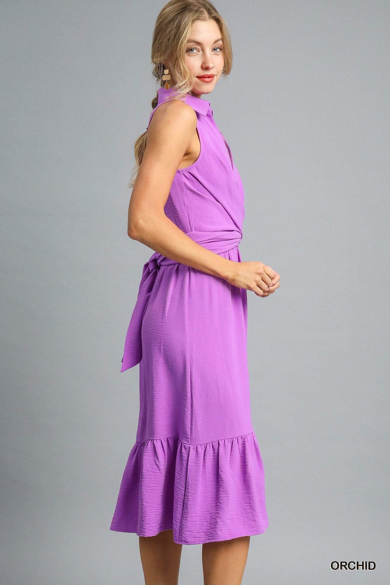 Sleeveless Collared Wrap Midi Dress Women's