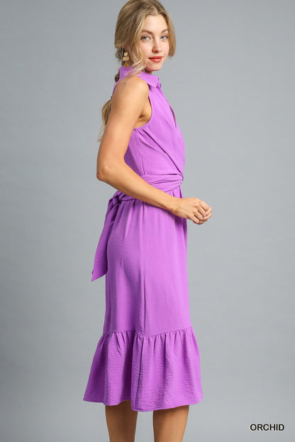 Sleeveless Collared Wrap Midi Dress Women's