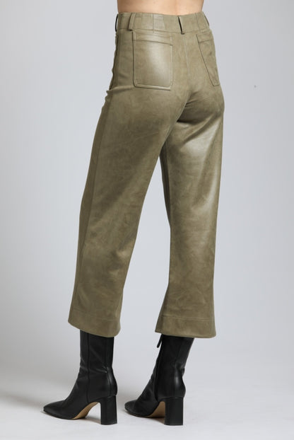 Vegan Leather Wide Leg Pant W/Patch Pockets