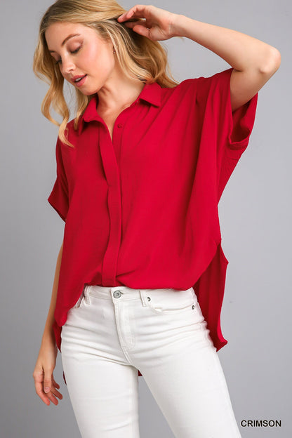 Oversized Button Down Hi-Low Shirt with Covered Placket