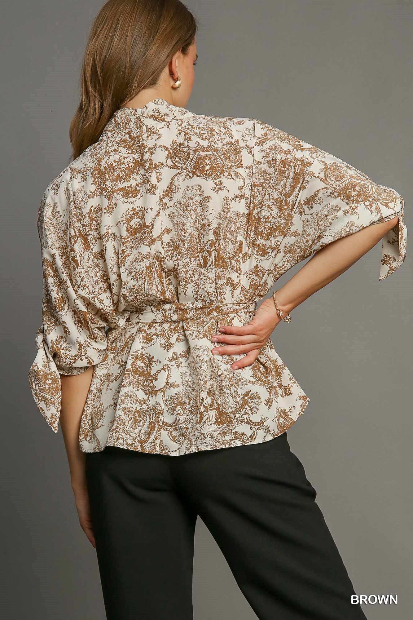 Landscape Print Top w/Belt