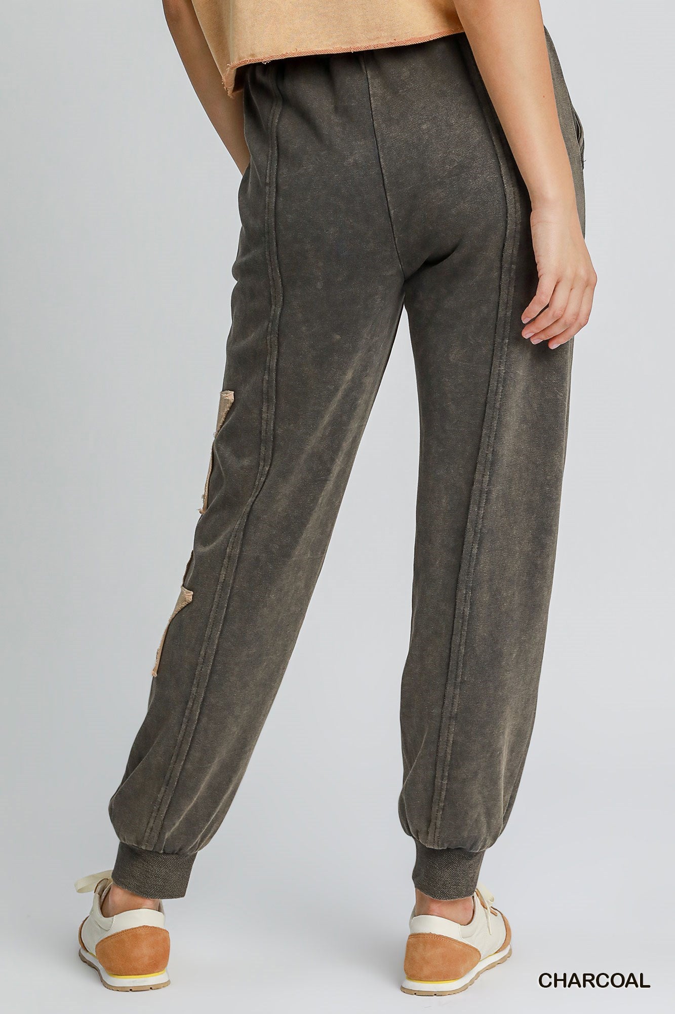 Mineral Washed Women's French Terry Jogger Pants with Strap Patch