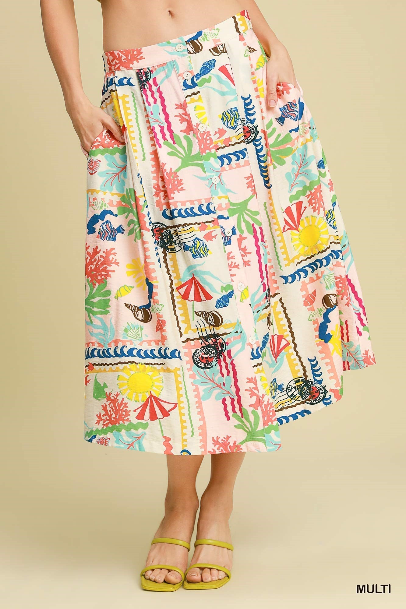 Women's Button Down Abstract Print Midi Skirt – Bay-Tique