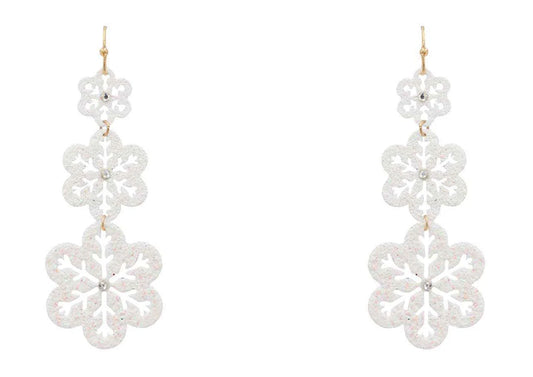 White Glitter Textured Snowflake 2.5" Drop Earring