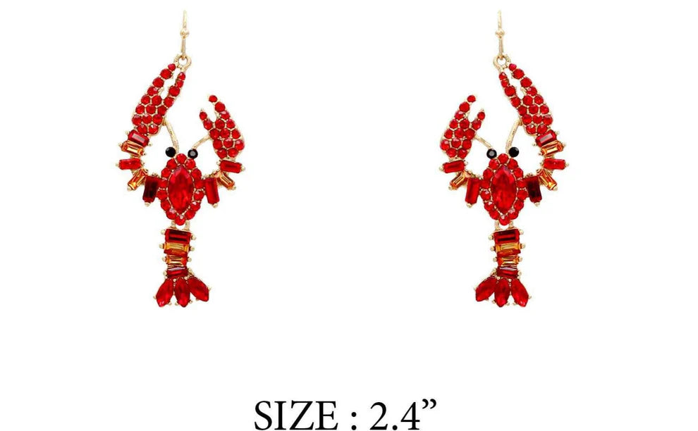 Red Crystal Crawfish 2.5" Earring