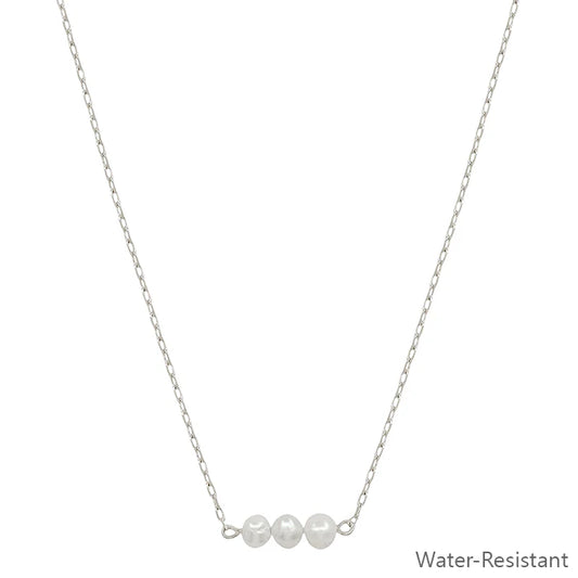 Water Resistant Three Pearl on Chain 16-18' Necklace