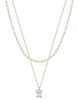 Layered Chain w/Crystal Pendant 16-18"