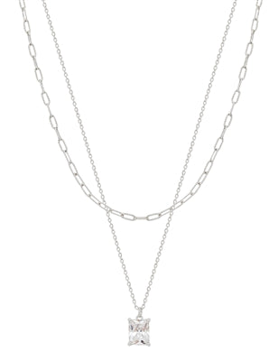 Layered Chain w/Crystal Pendant 16-18"