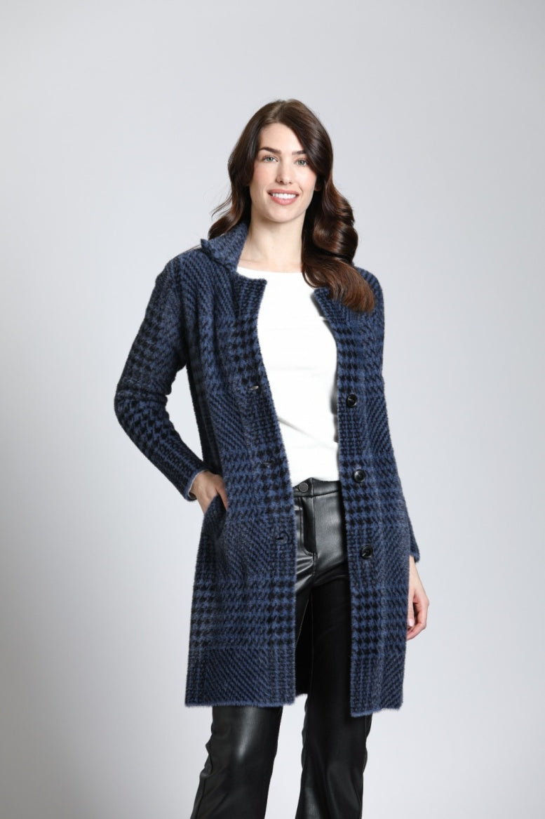 Single Breasted Plush Houndstooth Cozy Coat