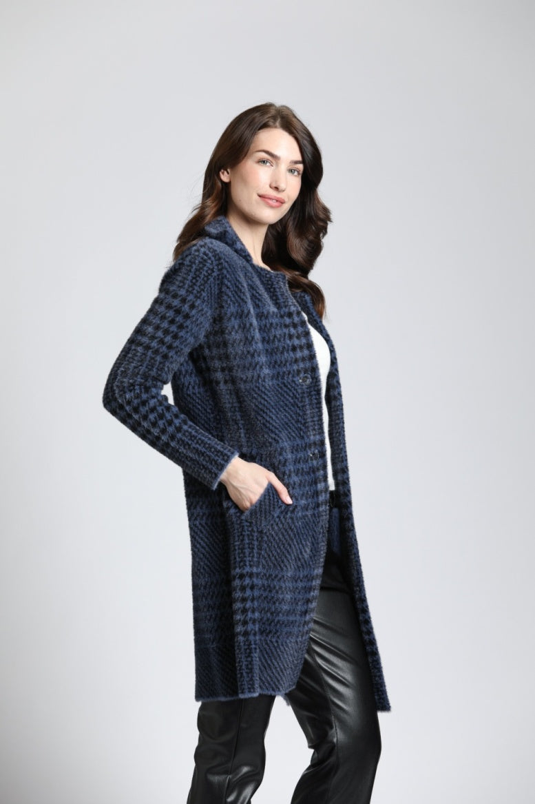 Single Breasted Plush Houndstooth Cozy Coat