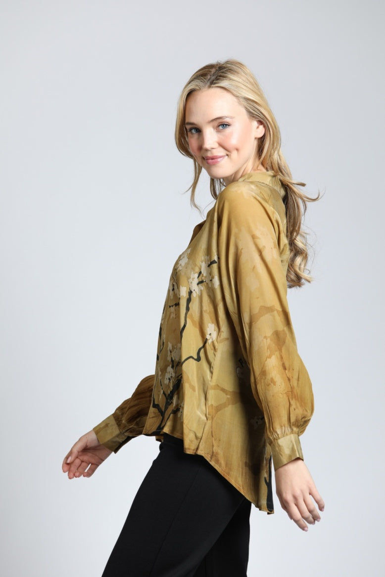 Half-Plaket Pullover Blouse w/floral print