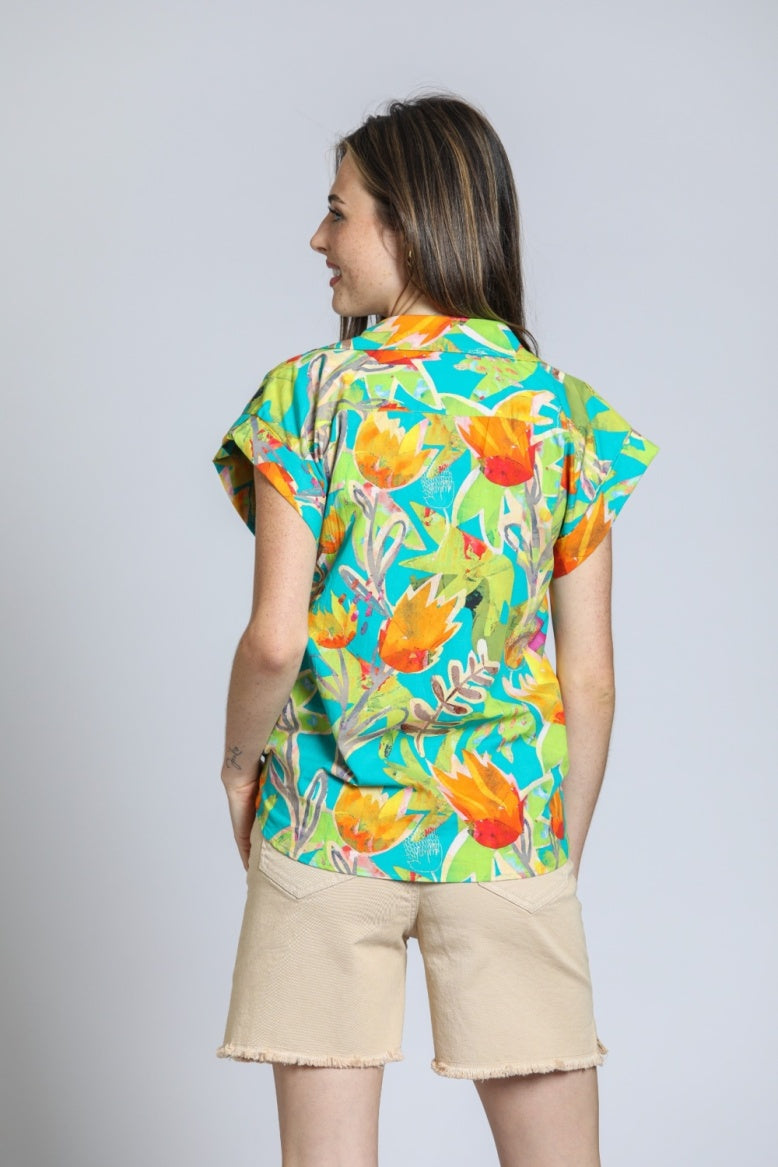 Women's Printed Wrap Blouse w/Tabbed Cuffs