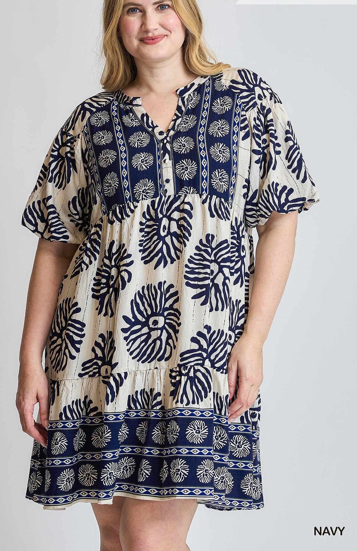 Women's Dress with Mandarin collar and bubble sleeve