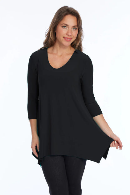 Alisha D High Low V-Neck Tunic Top 3/4 Sleeve