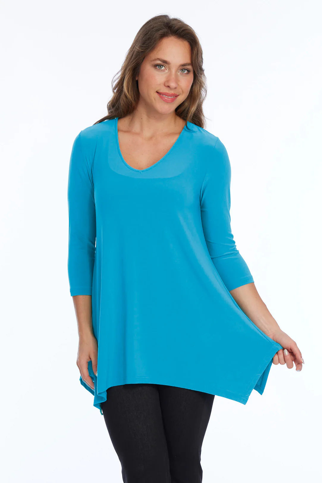 Alisha D High Low V-Neck Tunic Top 3/4 Sleeve