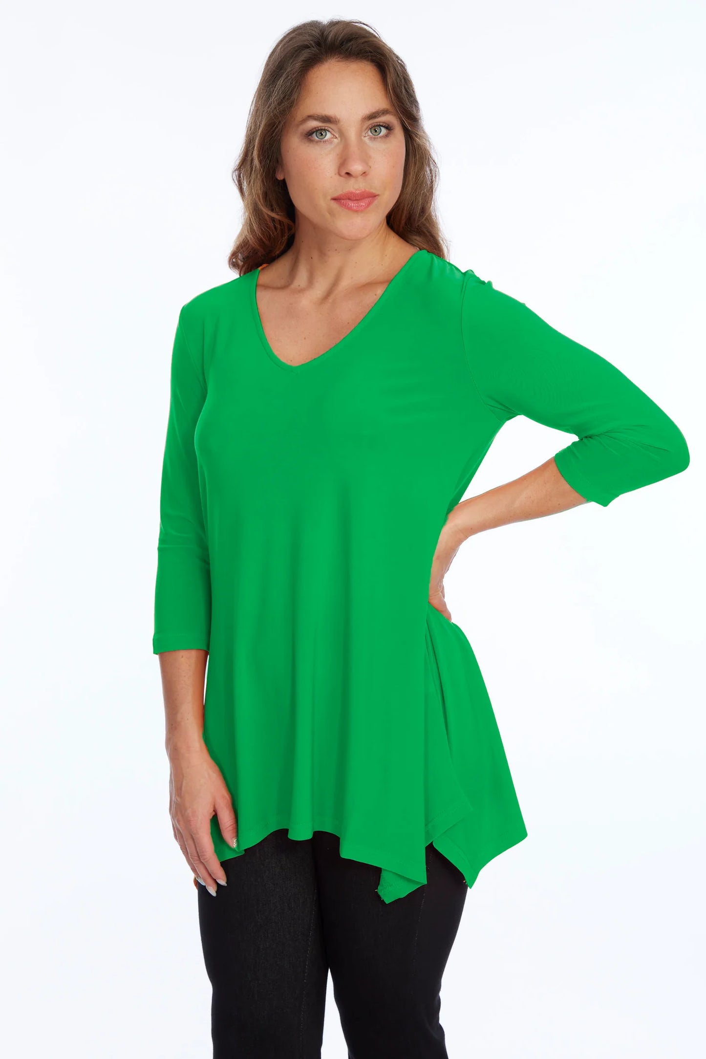 Alisha D High Low V-Neck Tunic Top 3/4 Sleeve