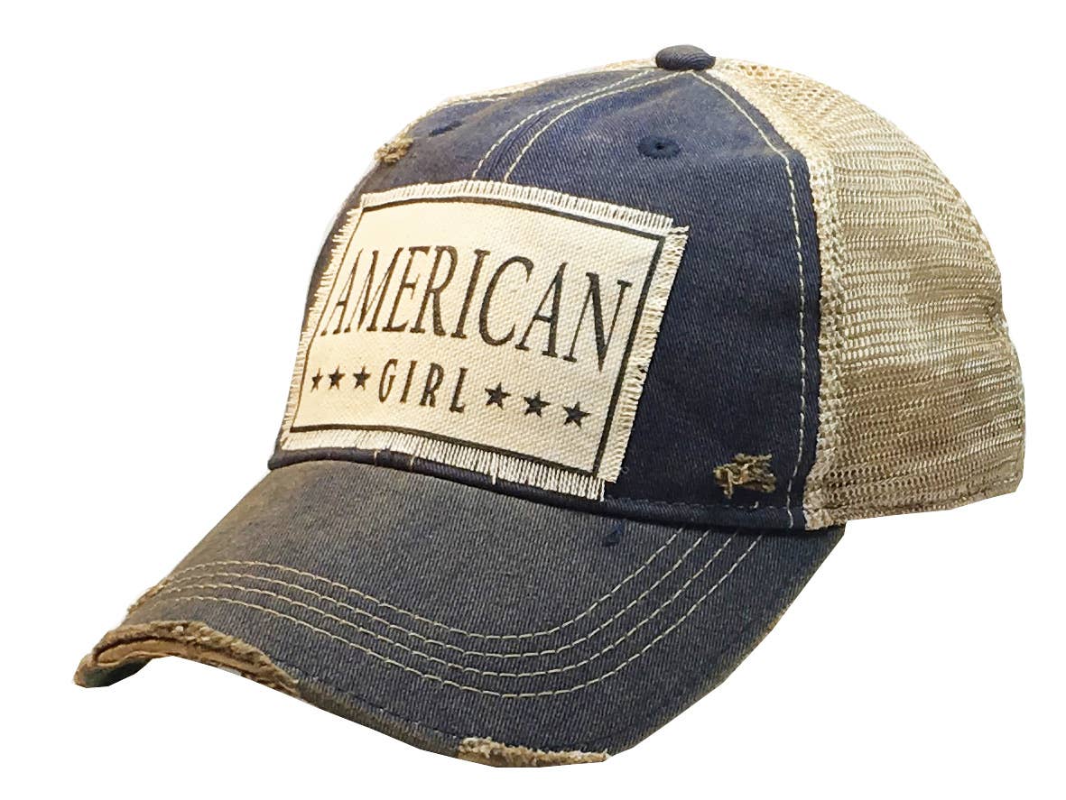 American Girl Distressed Trucker Hat Baseball Cap - Bay-Tique