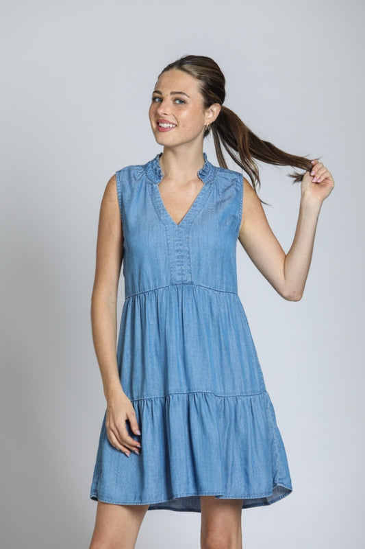 Women's Tencel Sleeveless Dress w/ Split Neck