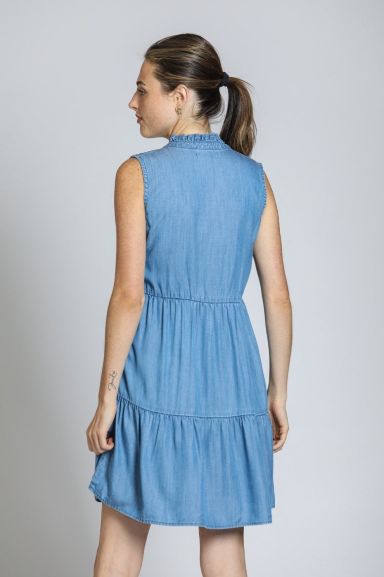 Women's Tencel Sleeveless Dress w/ Split Neck